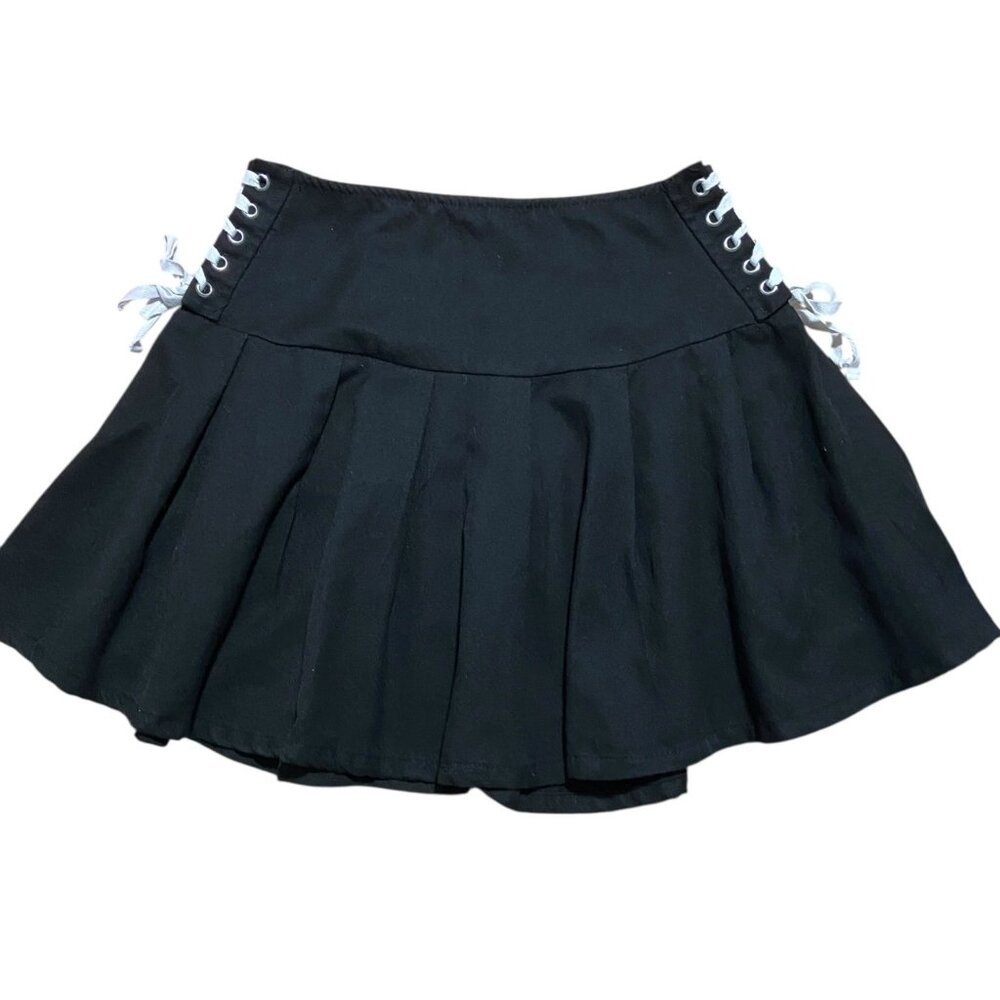 Hot Topic Skirt Womens M Black Pleated Lace-Up Side Corset Skater Mini Goth